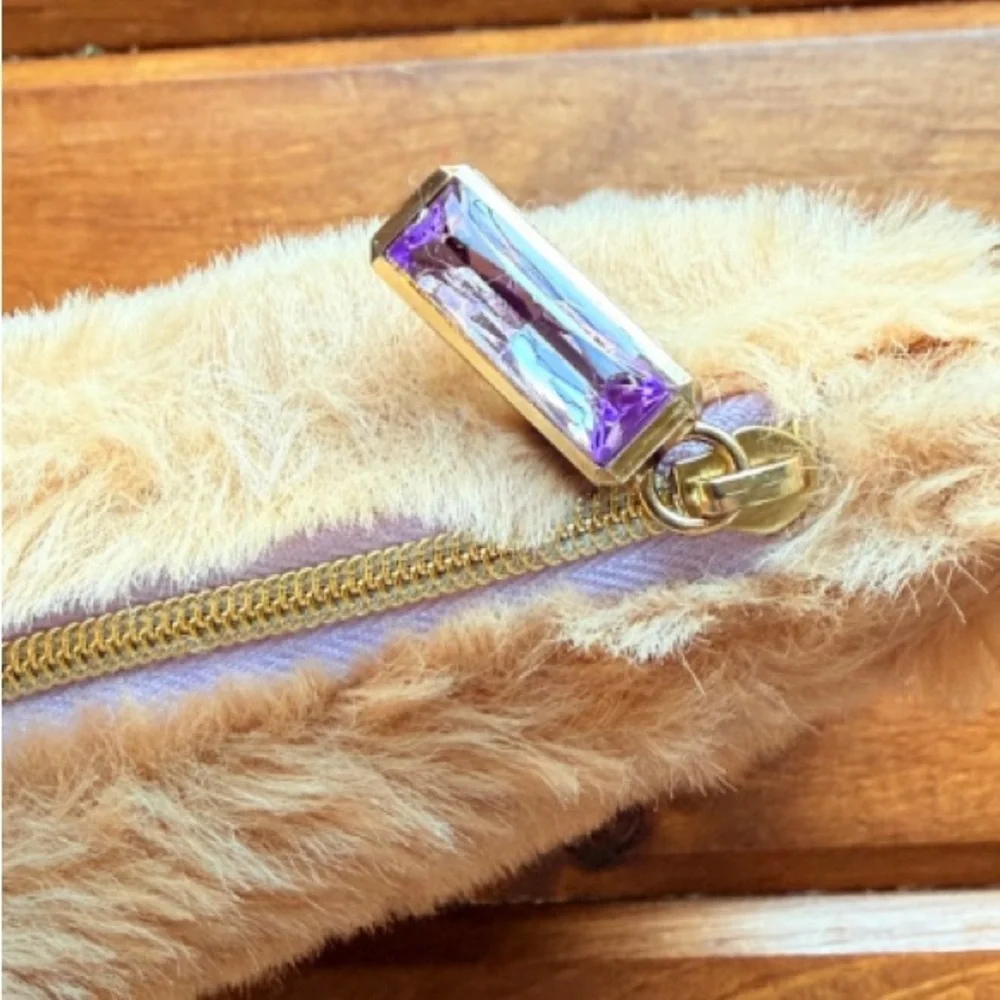 Ipsy Caramel Faux Fur Glam Cosmetic Bag
